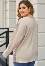 Load image into Gallery viewer, Gray Plus Size Leopard Patchwork Mix Knit Long Sleeve Top