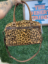 Load image into Gallery viewer, Leopard Weekender Duffle Leather Hair On Cowhide Duffel Travel Bag