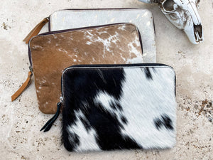 Cowhide Pouch Bag Genuine Hair On Makeup Bag Wallet Clutch