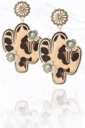 Cactus with Printed Inlay Earrings