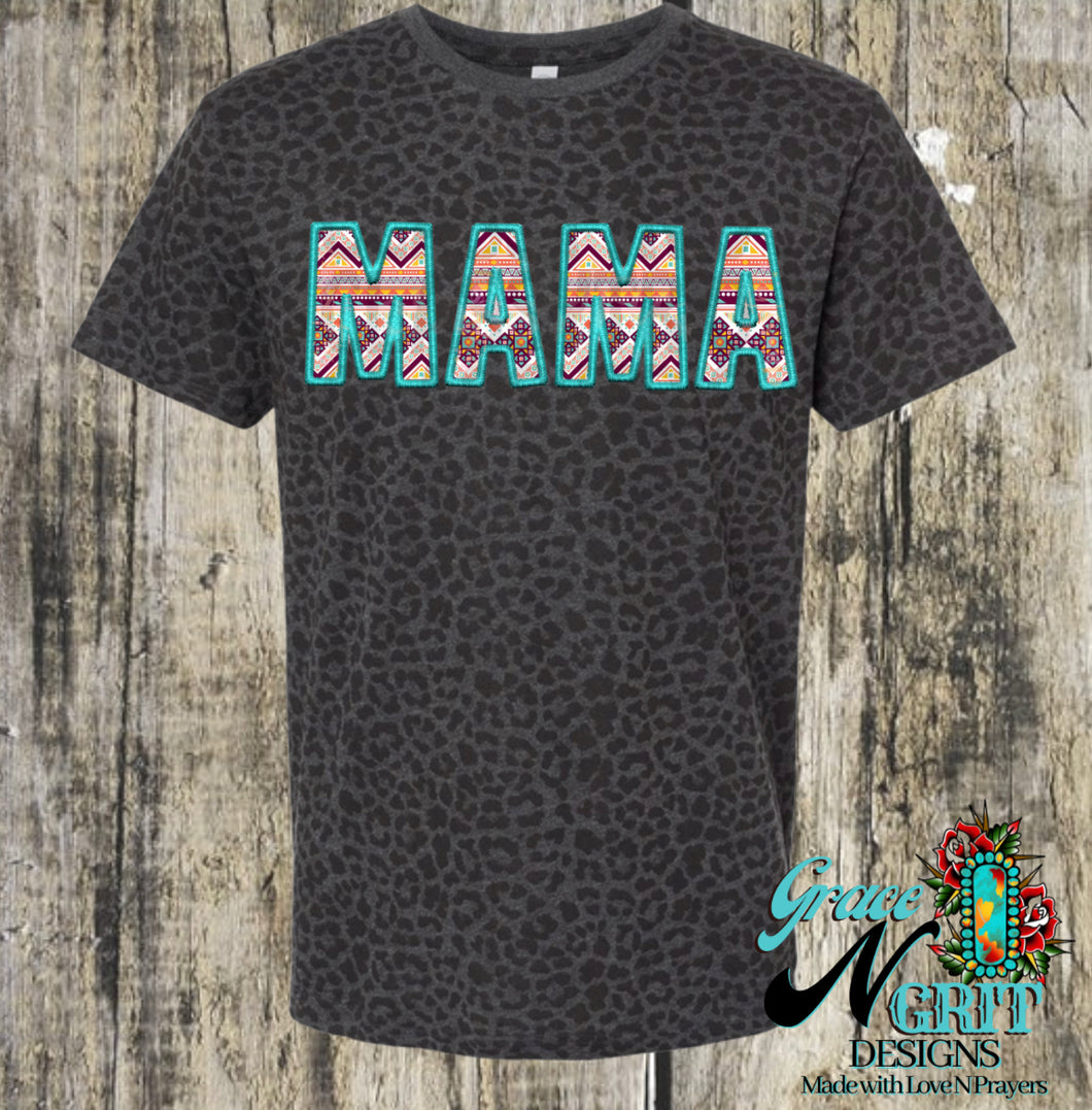 Mama Black Leopard Tee