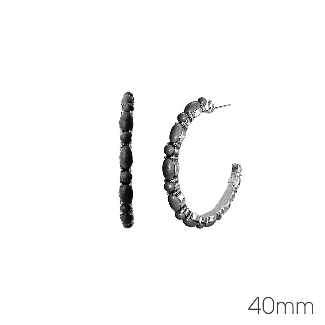 40MM, Semi Genuine Stone Open End Hoop Earrings