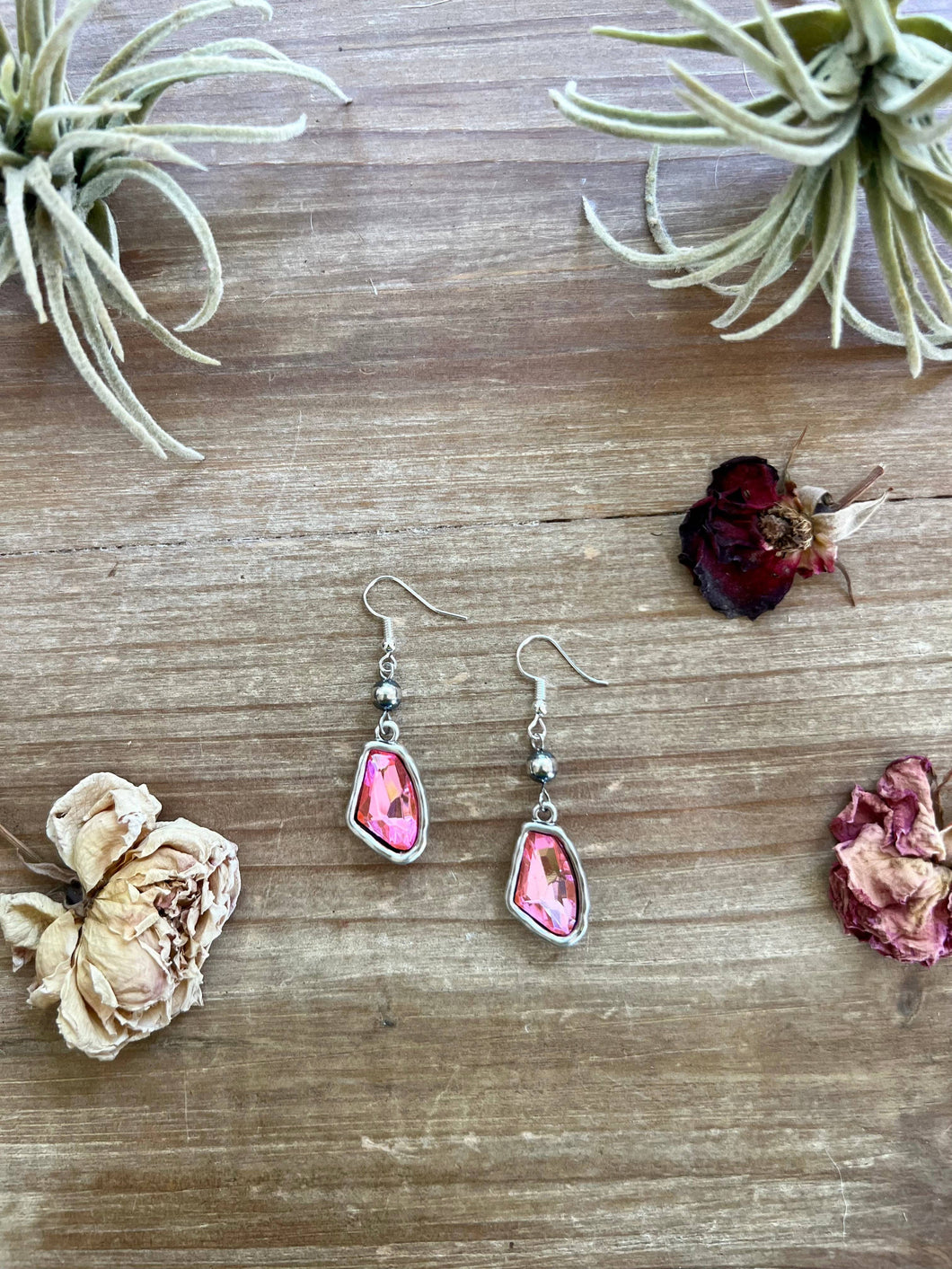 Pink Dangle And Navajos Pearl Earrings