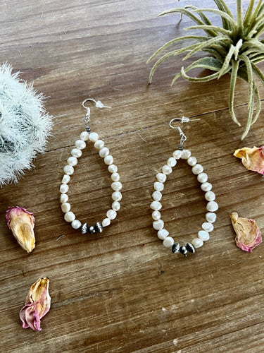 Teardrop Freshwater Pearls with Navajo Pearls Earrings