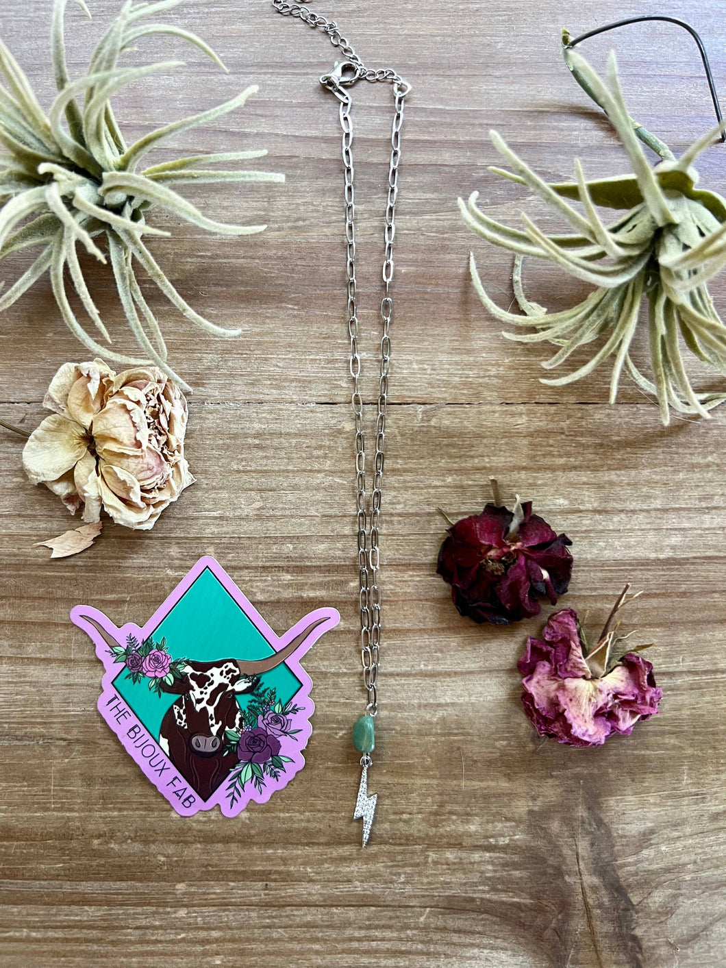 Lightening Bolt Chain choker with nugget turquoise and rhinestone