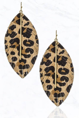 Leopard Soft Leather Feather Earrings