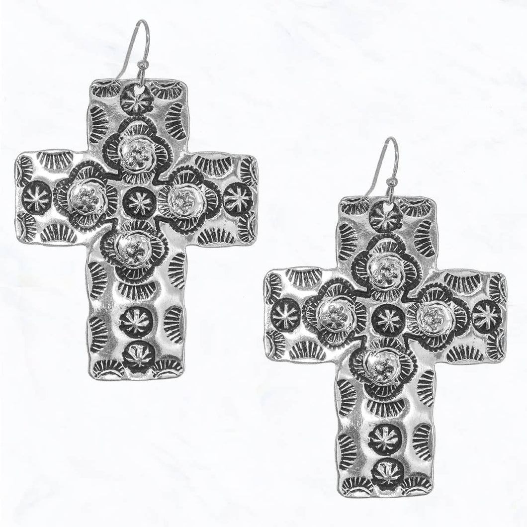 Texture Curved Cross Shape Metal Earrings