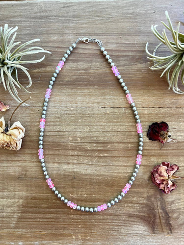 20 Inch 6 Mm Silver Plated And Pink Mermaid Beads