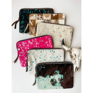 Cowhide Pouch Bag Genuine Hair On Makeup Bag Wallet Clutch