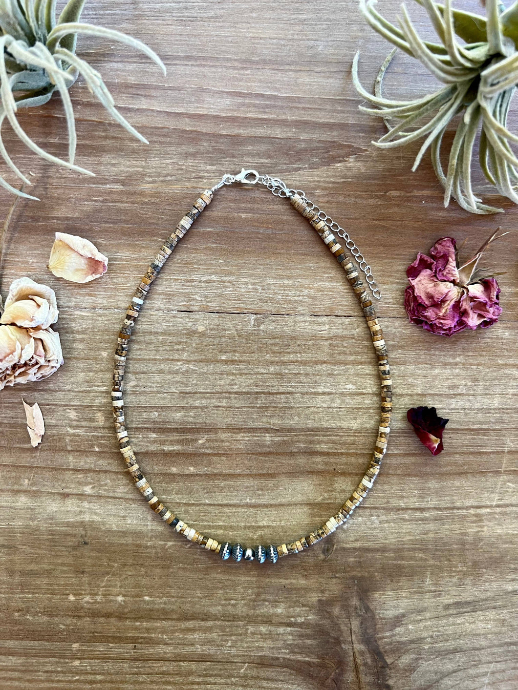 Jasper choker and navajo pearls 5 mm