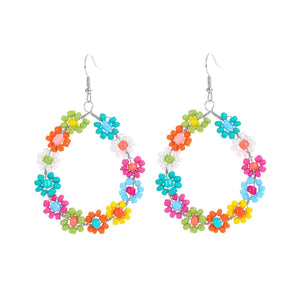 Seed Bead Daisy, Wire Teardrop Earrings