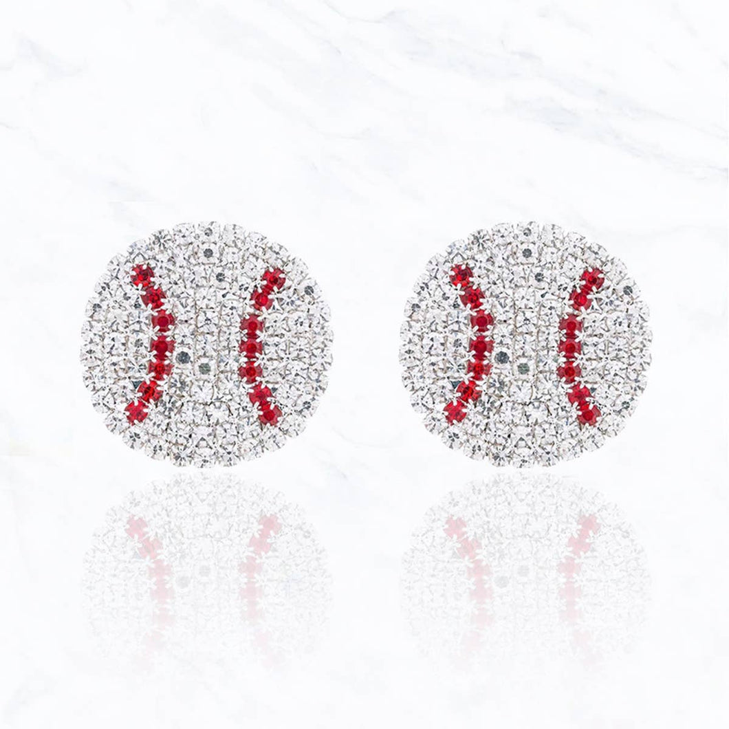 Baseball Rhinestone Post Earrings